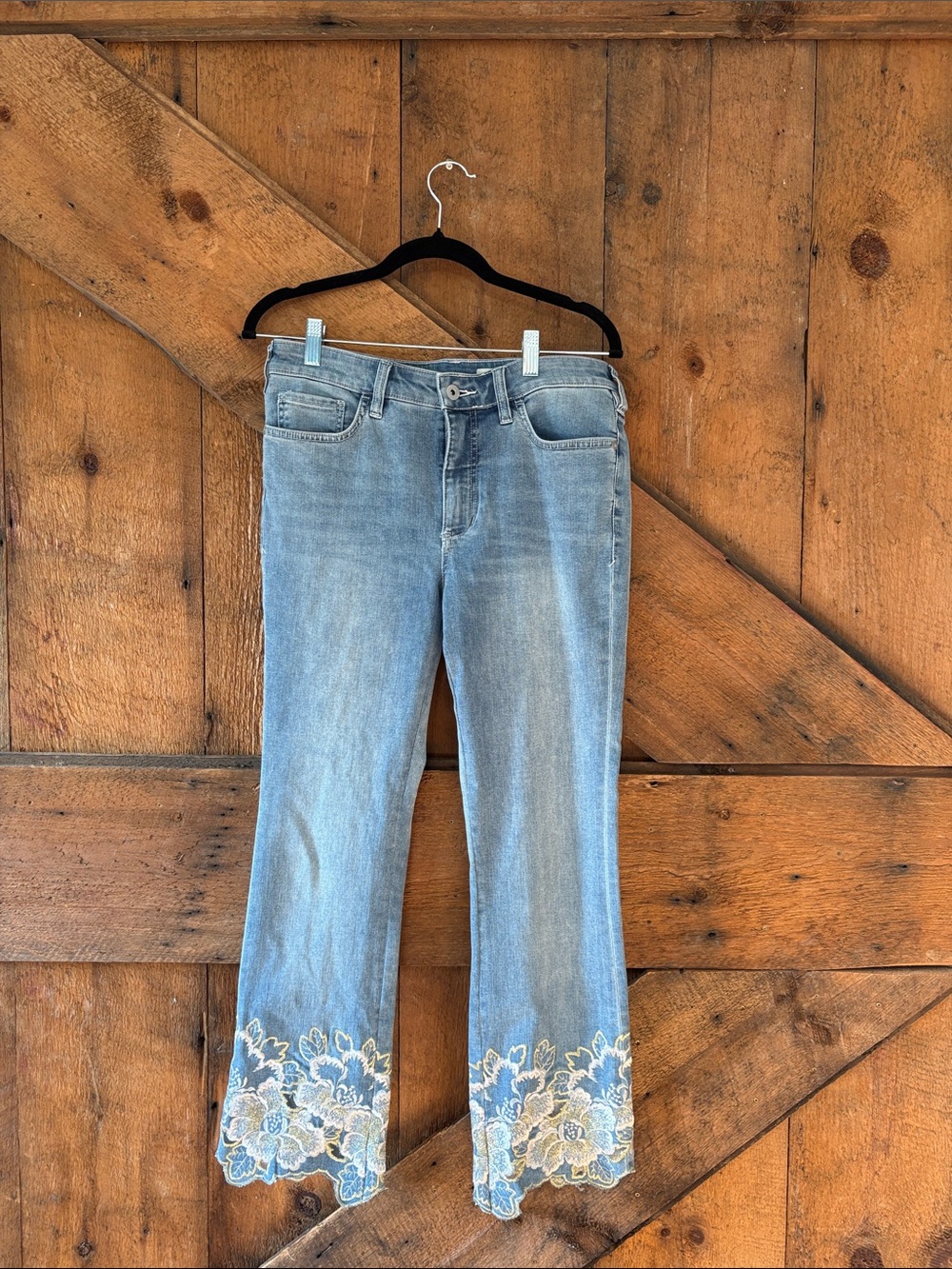 Pilcro and the Letterpress Light Blue Embroidered Flare Jeans